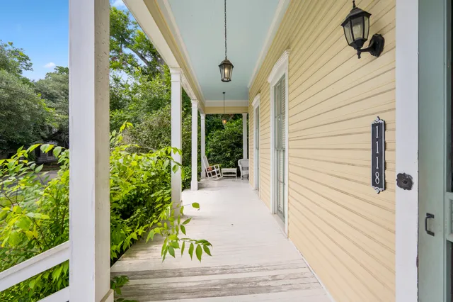 a porch with seating space