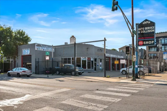 a front view of a building with street