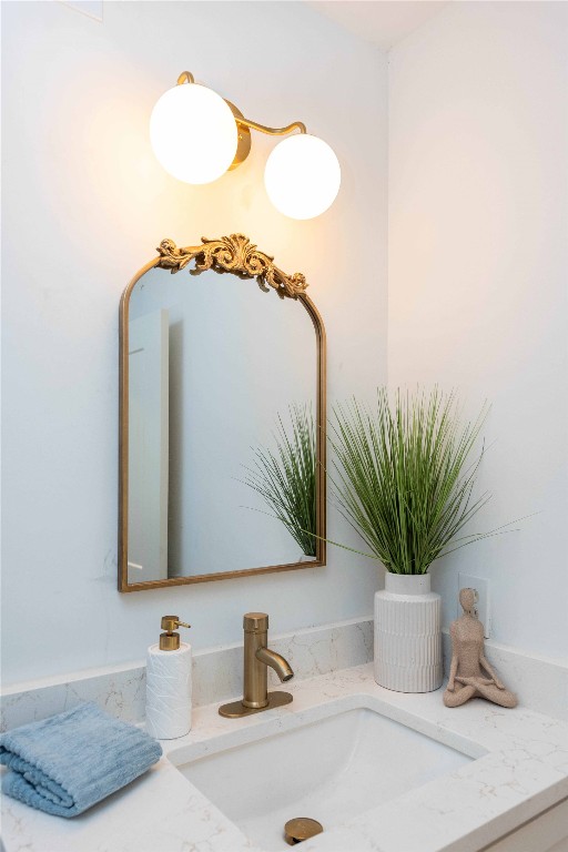 3801 Wilson Street Austin, TX 78704 - Photo 21 of 38 a bathroom with a sink a mirror and a potted plant