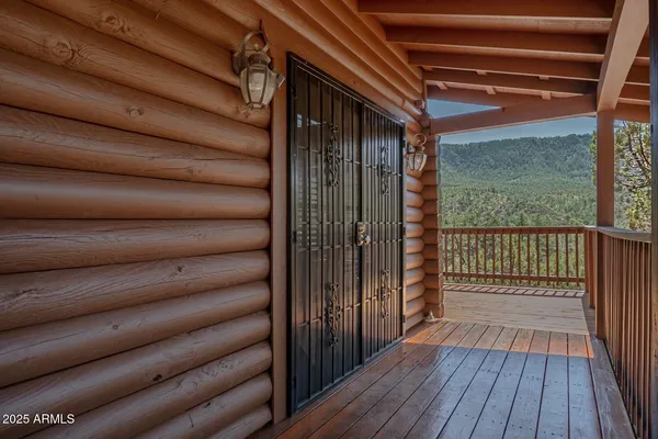 a view of wooden balcony