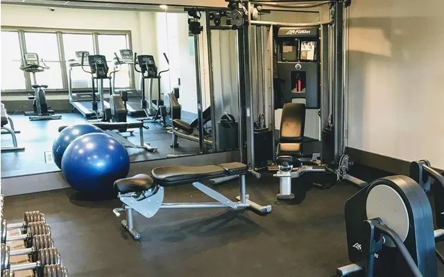 a room with gym equipment