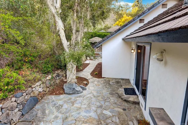 an aerial view of a house with a swimming pool