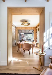 a view of dining room with wooden floor