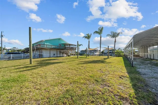 a view of a swimming pool with a yard