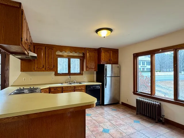 a kitchen that has a sink and a refrigerator