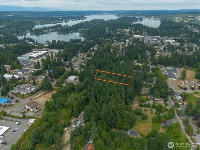 an aerial view of city with green space