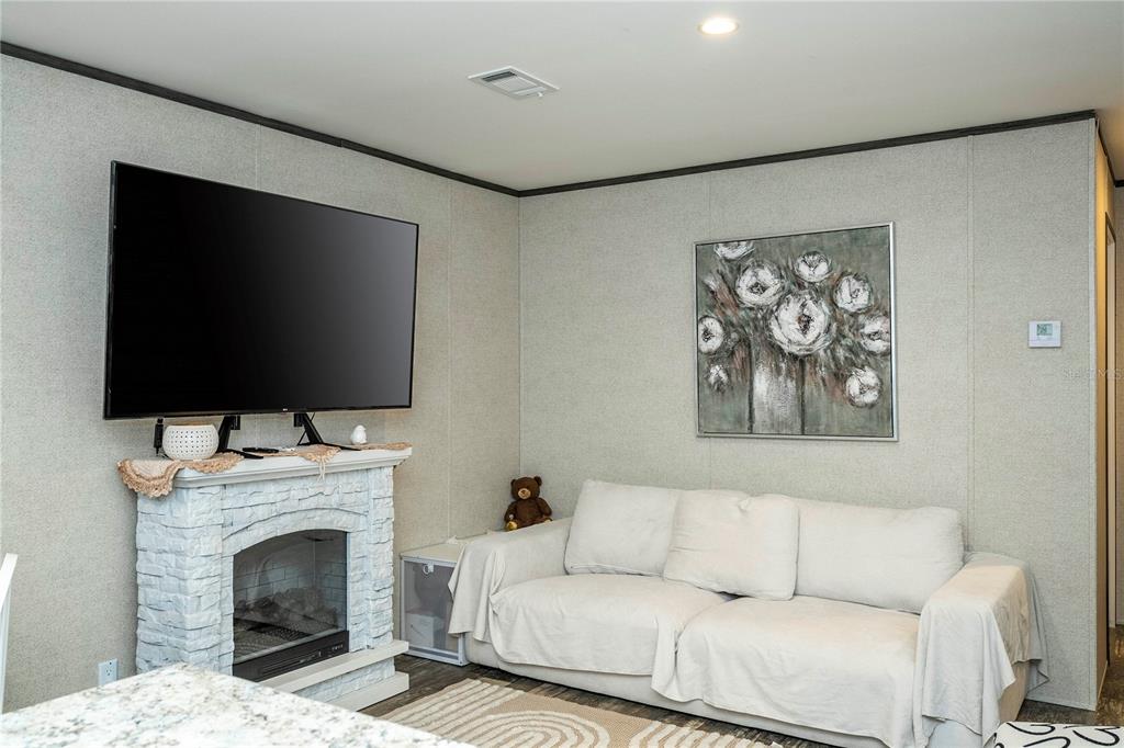 36720 Emeralda Island Road Leesburg, FL 34788 - Photo 14 of 43 a living room with furniture a flat screen tv and a fireplace