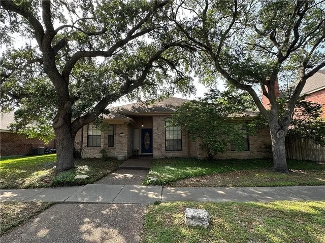 a view of a house with a tree in front of it