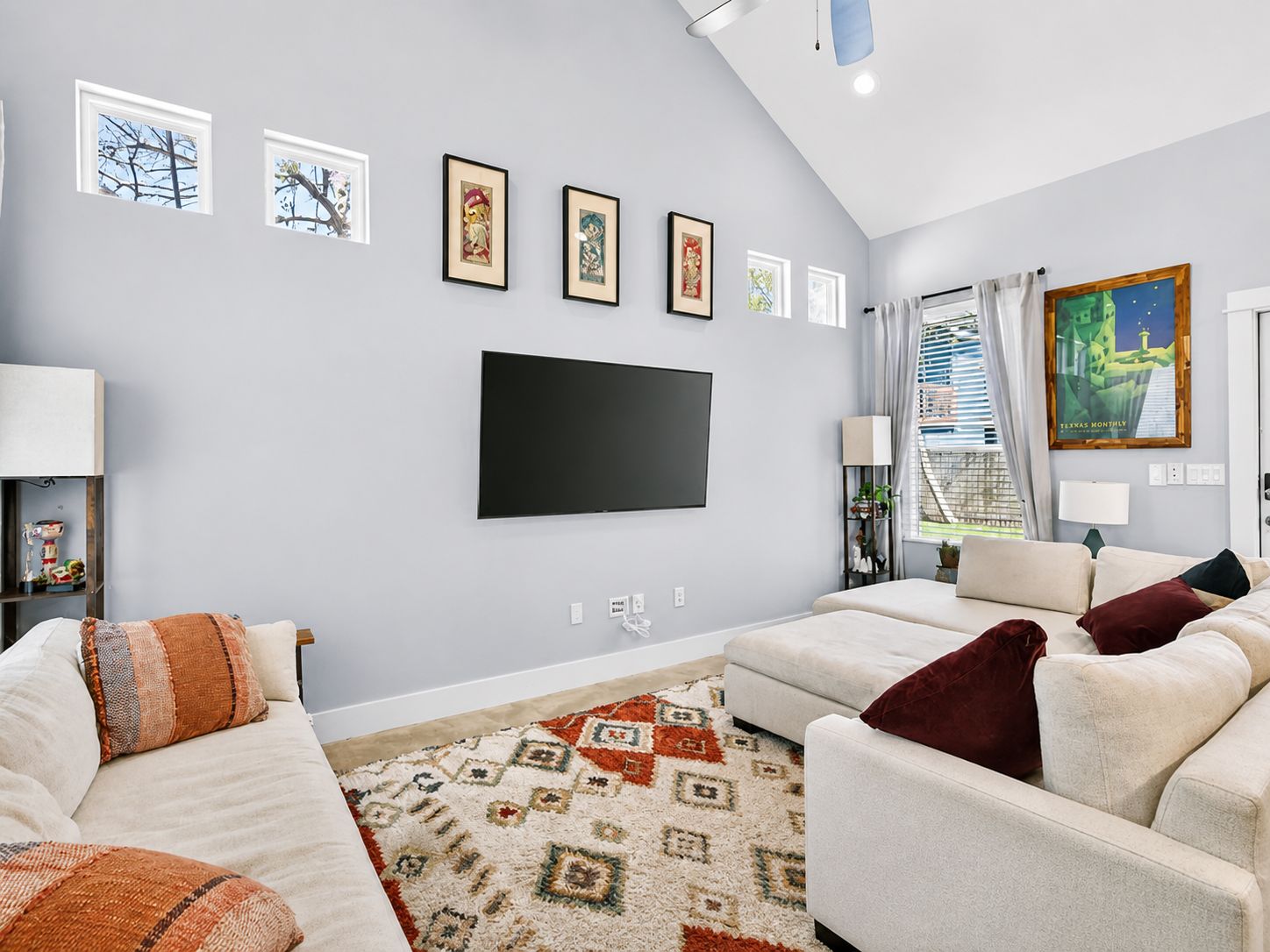 4917 Sunset Trail, Unit A Austin, TX 78745 - Photo 3 of 35 Vaulted ceiling with a ceiling fan and recessed lighting