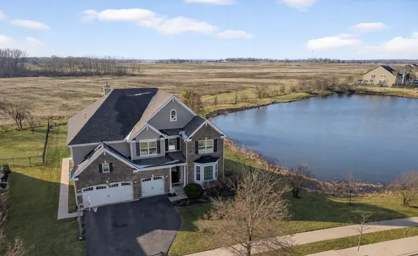 a view of a lake with a mountain in the background