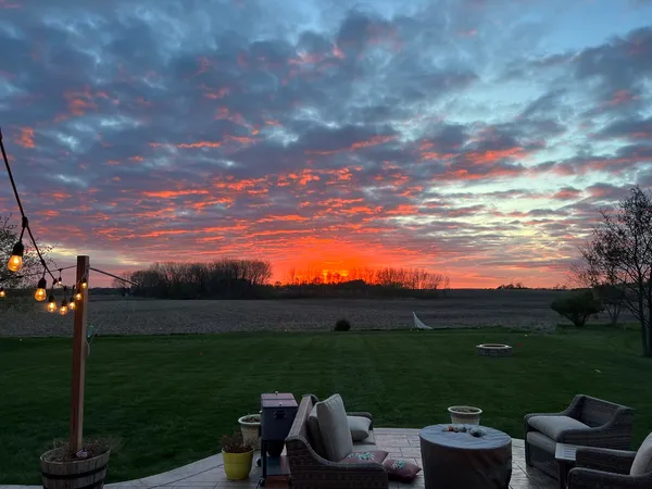 a view of a garden and patio