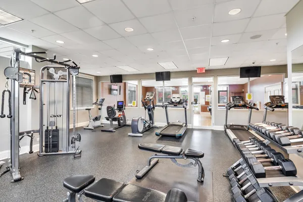 a view of a room with gym equipment