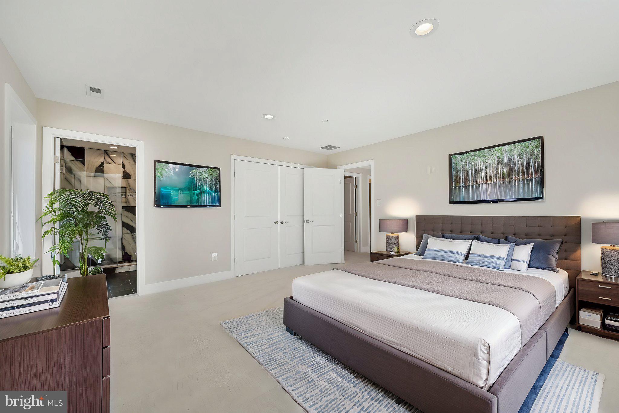 11990 Hall Shop Road Clarksville, MD 21029 - Photo 31 of 64 a bedroom with a large bed a potted plant and attached bathroom