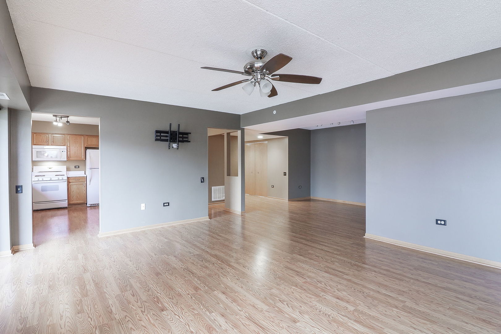 18100 Rita Road, Unit 1B Tinley Park, IL 60477 - Photo 5 of 21 a view of empty room with wooden floor and a ceiling fan
