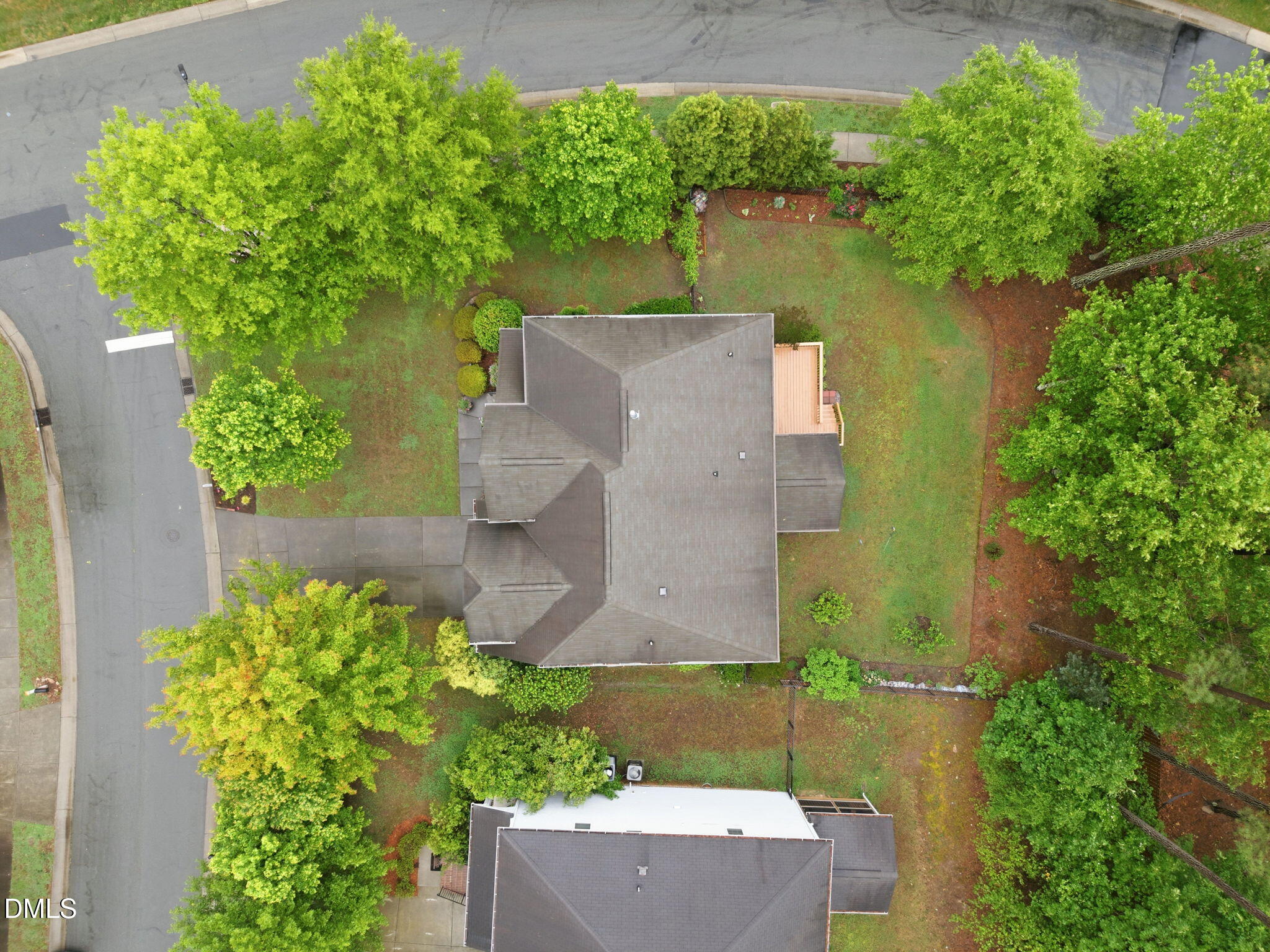 162 Gathering Place Durham, NC 27713 - Photo 38 of 52 an aerial view of a house with a yard and a garden