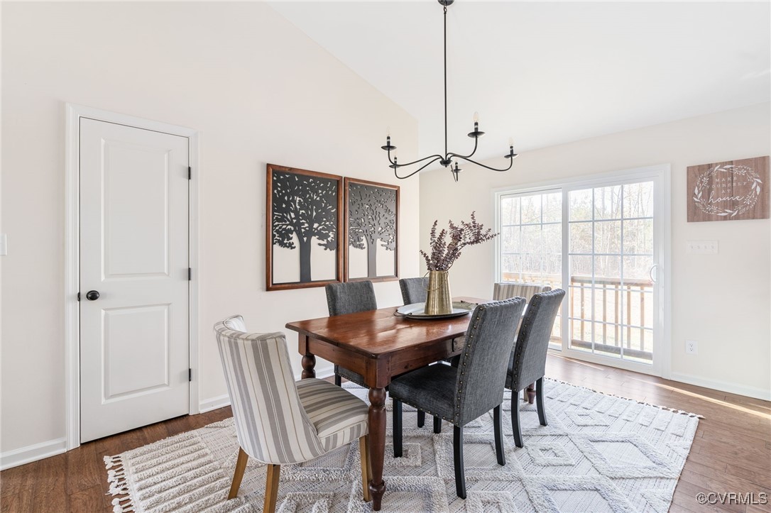 3530 Partlow Road Partlow, VA 22534 - Photo 16 of 50 Dining area with a 3X3 closet, chandelier, hardwoo