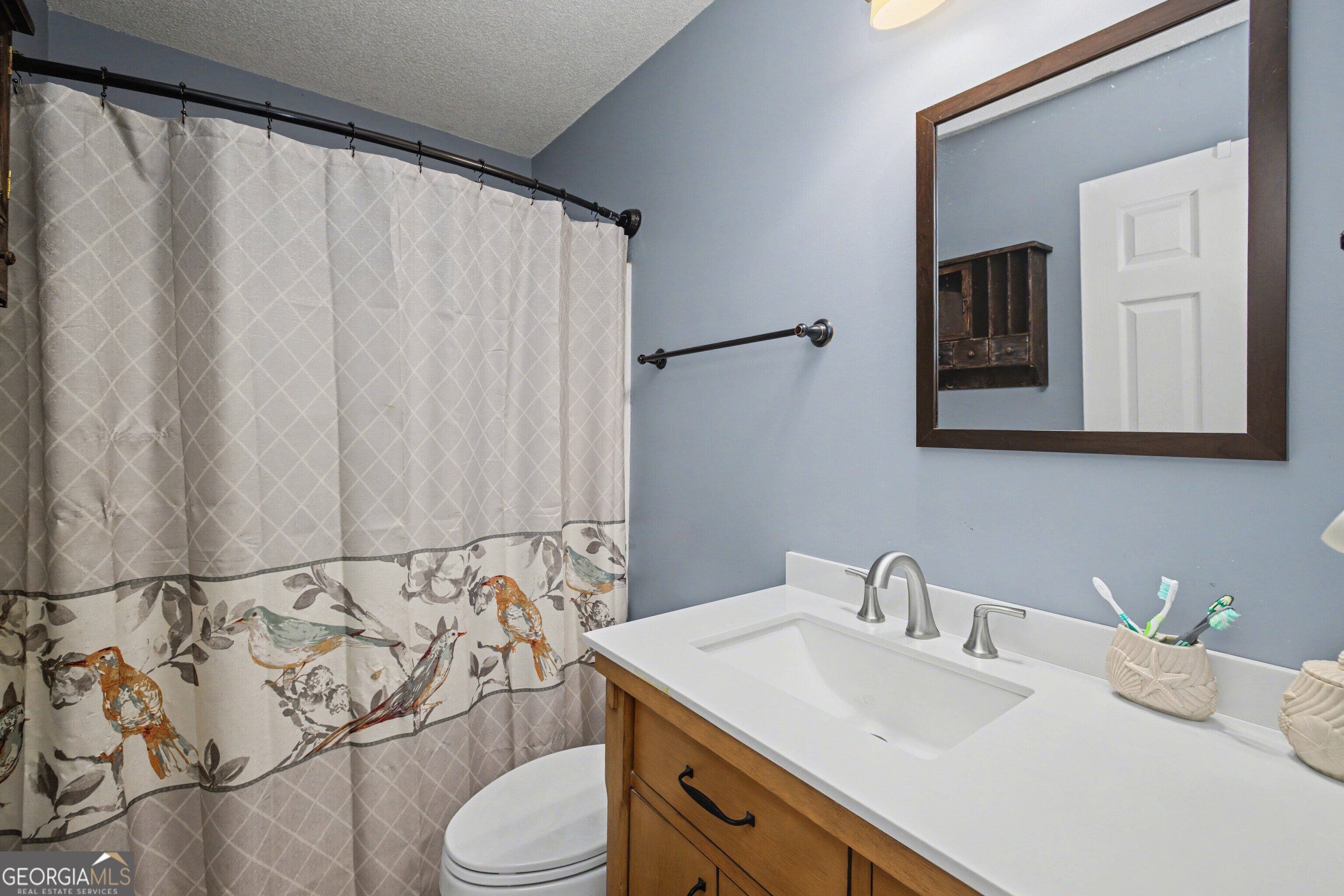 183 Buck Smith Road Hogansville, GA 30230 - Photo 20 of 28 a bathroom with a granite countertop sink and a mirror