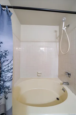 a bathroom with a shower and a bath tub