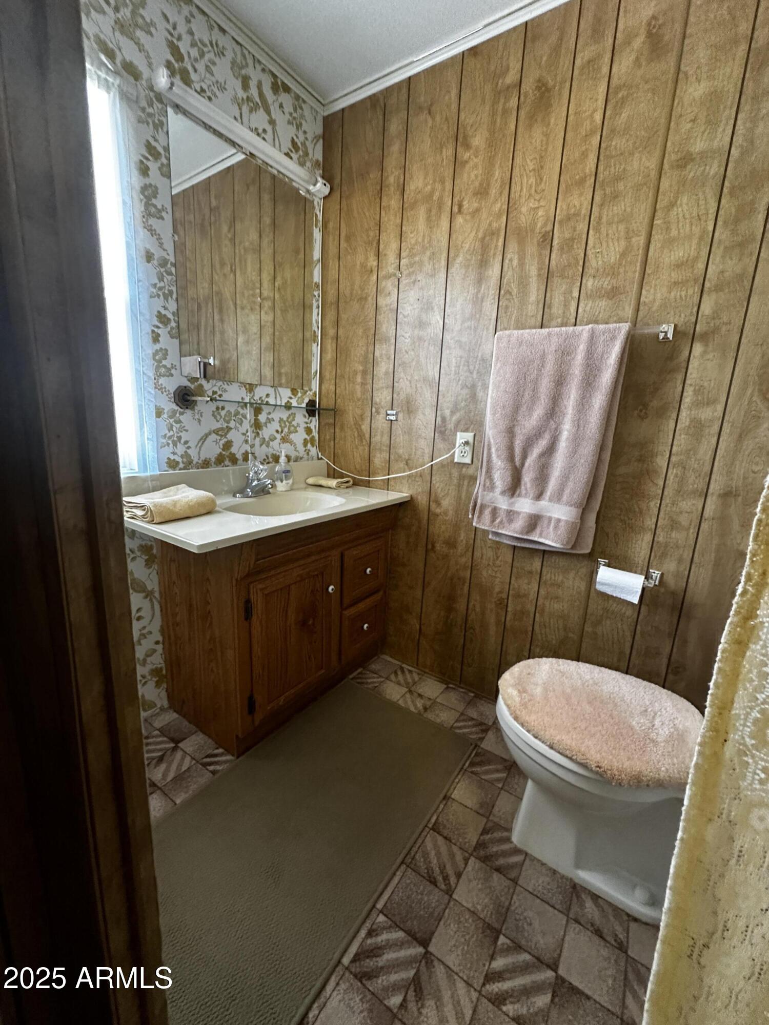 2605 South Tomahawk Road, Unit 8 Apache Junction, AZ 85119 - Photo 14 of 21 a bathroom with a sink a toilet a mirror and shower