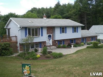 a aerial view of a house with yard and green space