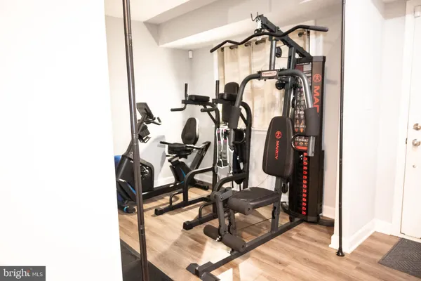 a view of a room with gym equipment