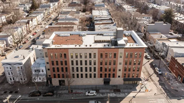 a city view with tall buildings