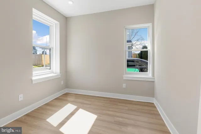 a view of a room that has a window in it