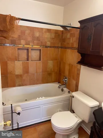 a bathroom with a toilet and a tub