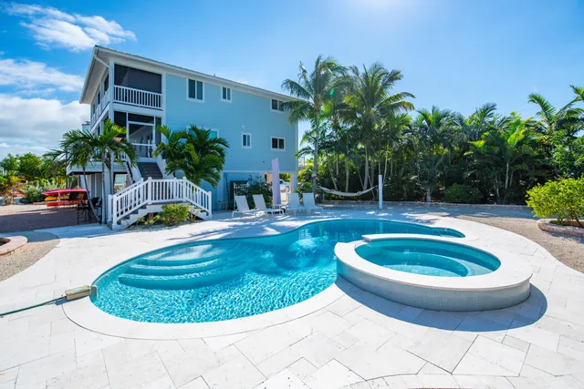 a view of a swimming pool with a yard