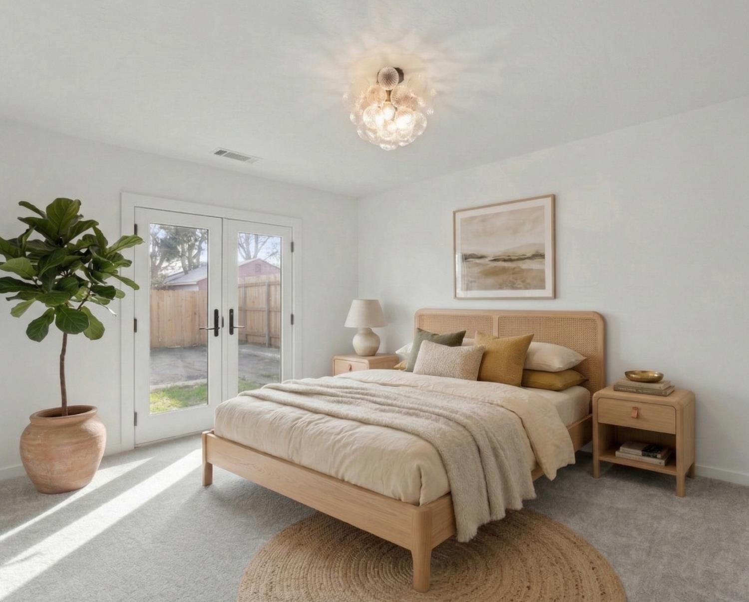 425 West Elm Street Hanford, CA 93230 - Photo 16 of 18 a bedroom with a bed and a potted plant