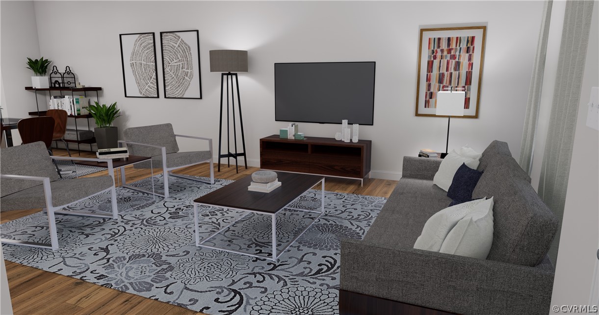 12220 Lightning Bug Loop Midlothian, VA 23112 - Photo 5 of 34 a living room with furniture a flat screen tv and a lamp