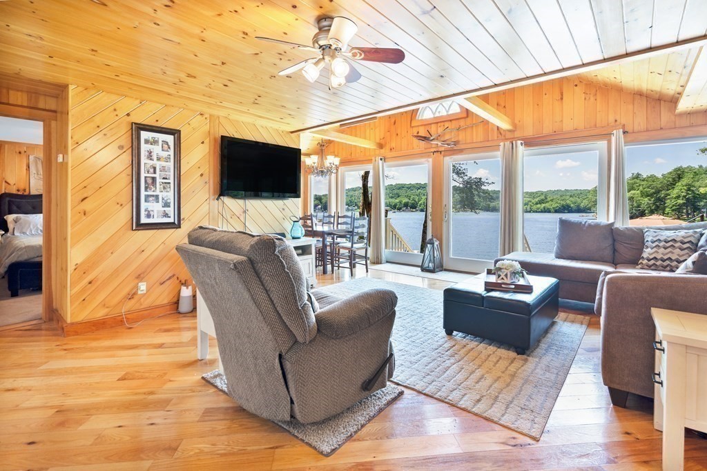 40 Over The Top Road Holland, MA 01521 - Photo 5 of 41 a living room with furniture a flat screen tv and a floor to ceiling window