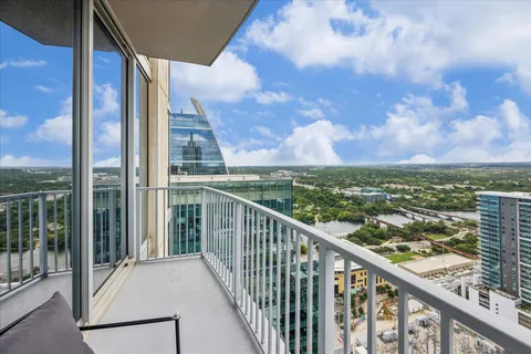a view of a city from a balcony
