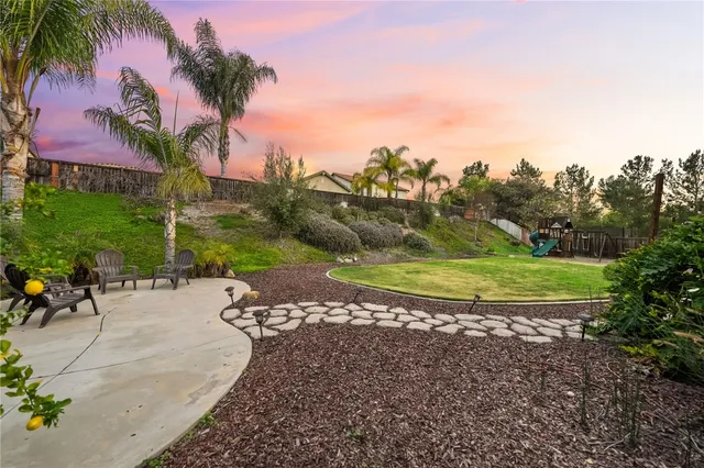 a view of a park with palm trees