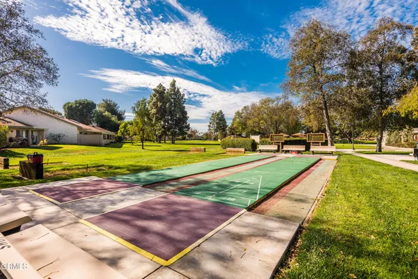 an aerial view of a house with garden