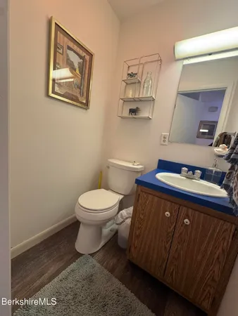 a bathroom with a toilet a sink and mirror