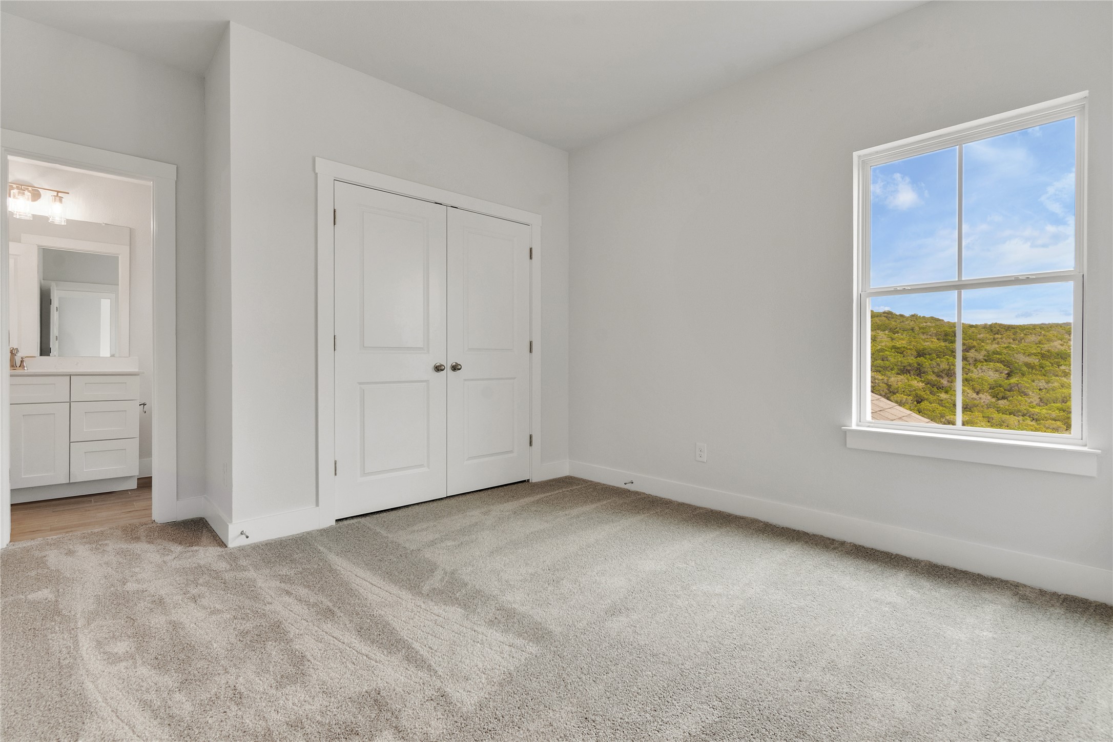 8500 Red Bottle Brush Road Lago Vista, TX 78645 - Photo 28 of 33 A spacious secondary bedroom features soft carpeting, ample closet space, and a window with vibrant hill country views.