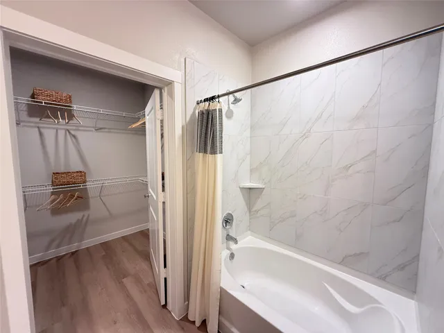 a bathroom with a bathtub