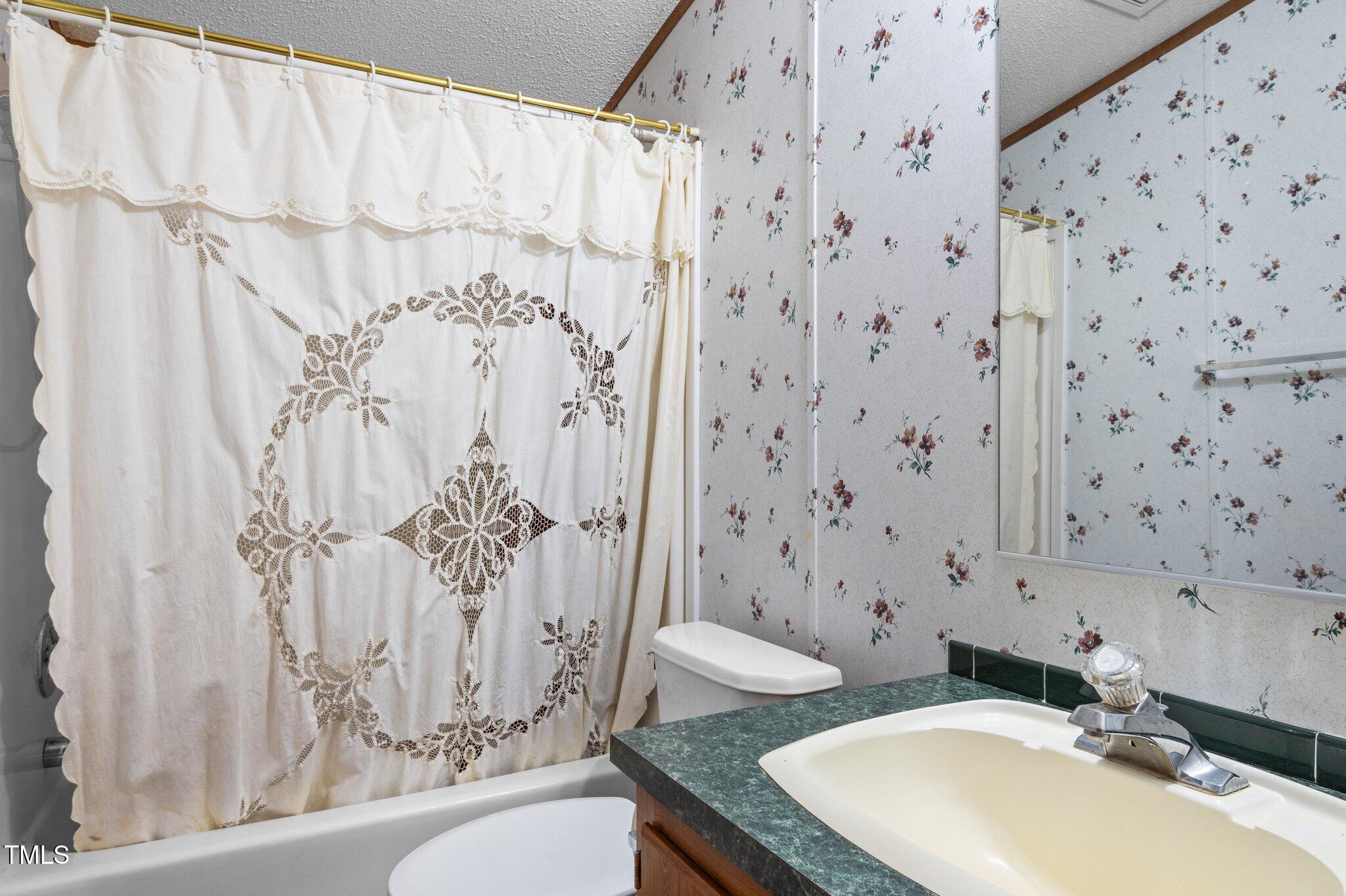 149 Michael Jones Road Roxboro, NC 27574 - Photo 19 of 32 a bathroom with a granite countertop sink and a mirror