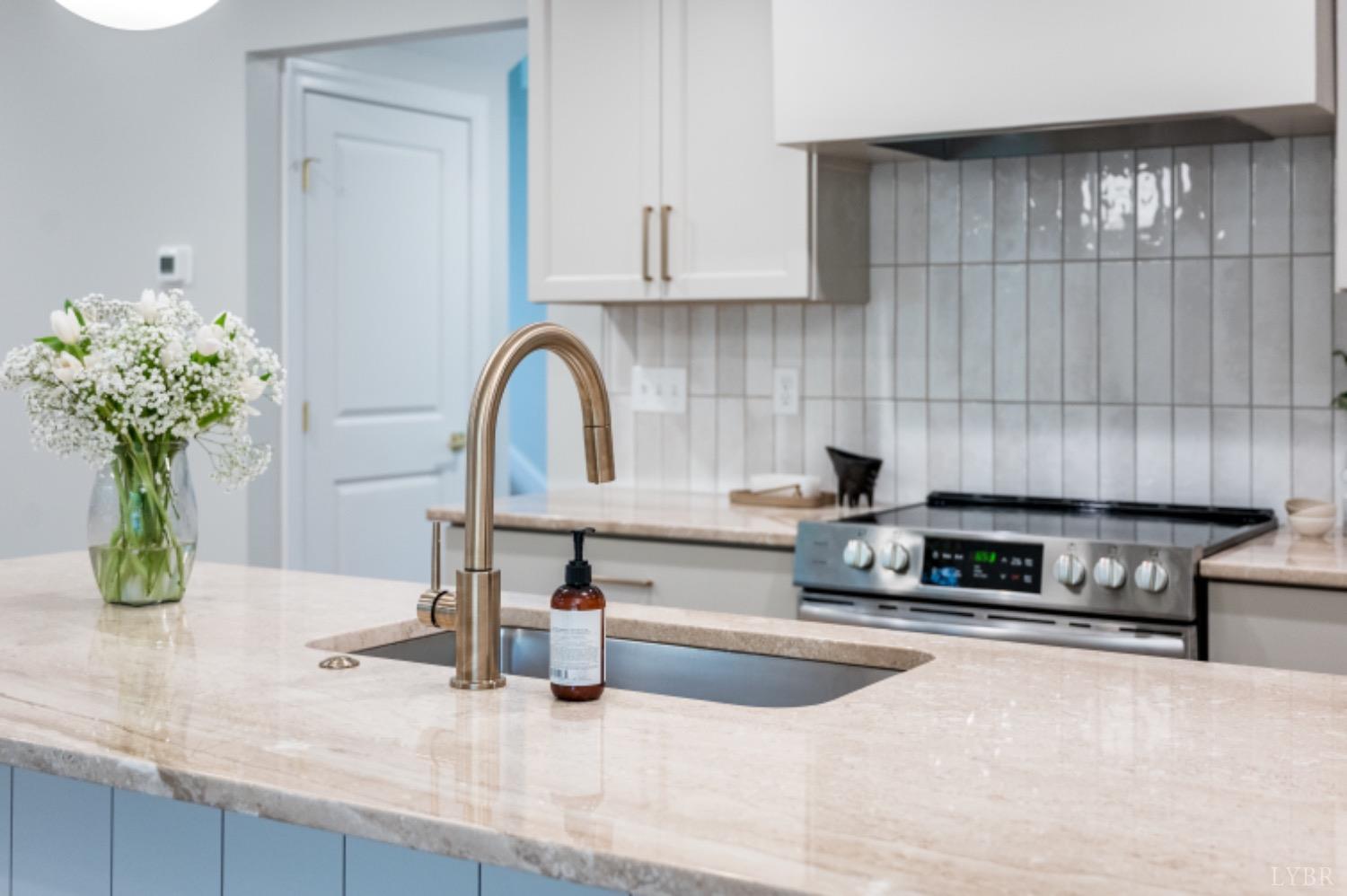 240 Ned Brown Road Amherst, VA 24521 - Photo 28 of 59 a kitchen with stainless steel appliances granite countertop a sink a stove and cabinets