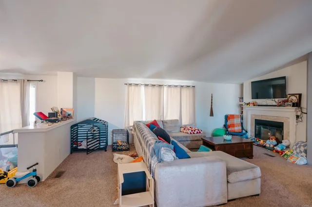 a room with furniture and a fireplace