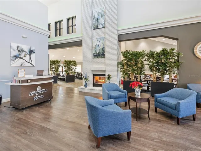 a view of a lake with sitting area