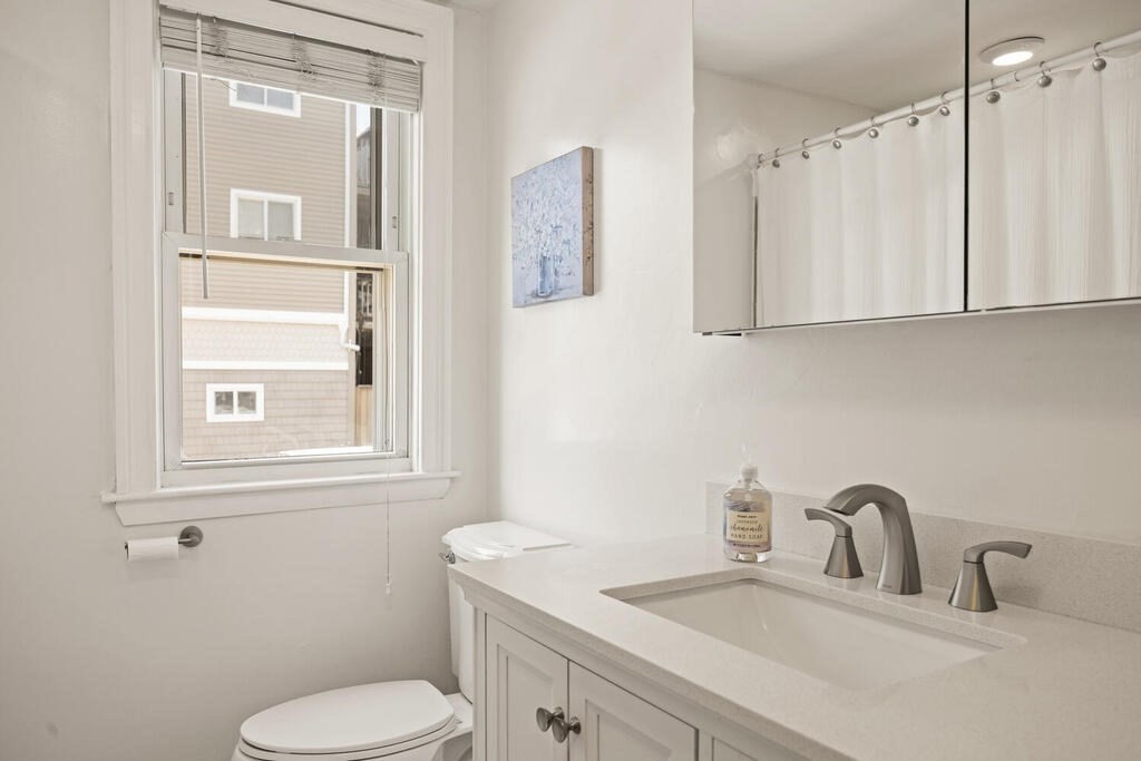 280 E Street, Unit 1 Boston, MA 02127 - Photo 15 of 19 a bathroom with a toilet sink and mirror