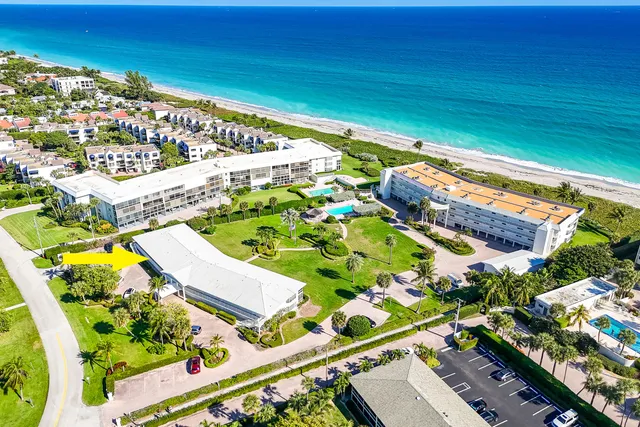an aerial view of a house with a garden