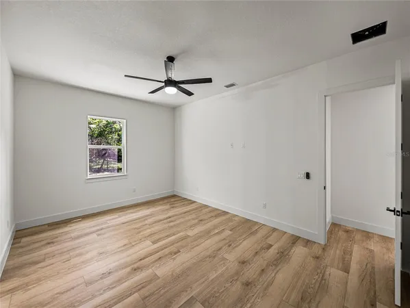 a view of walk in closet with empty racks