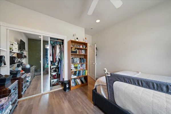 a porch with seating space