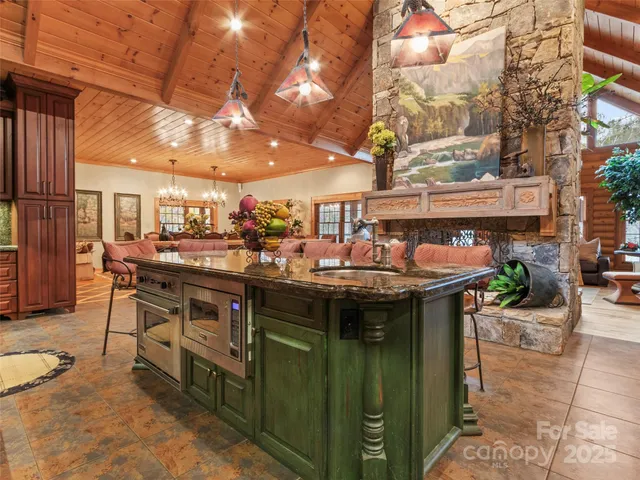 a view of a kitchen with sitting area