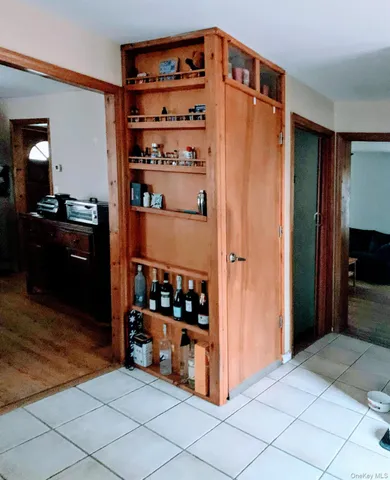 a view of cabinets and window