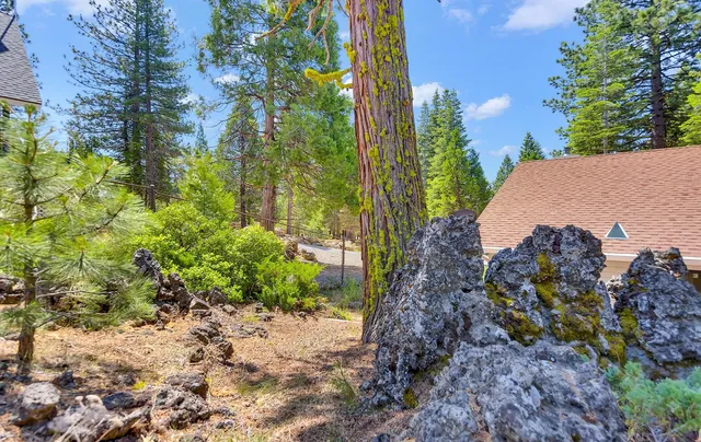 a backyard of a house with a yard and outdoor seating