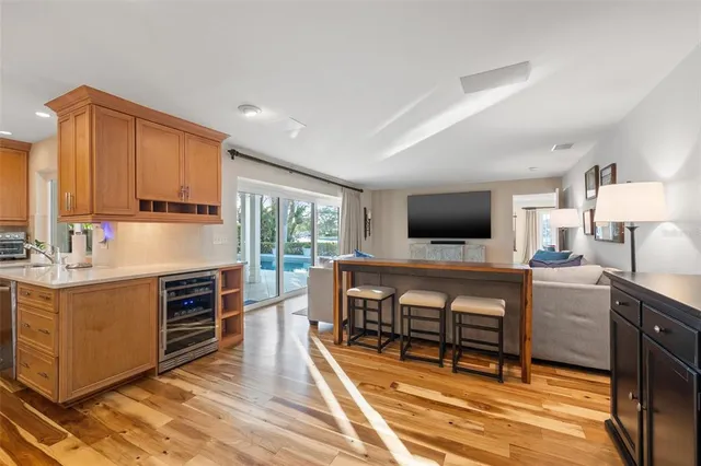 a view of wooden floor with a lake